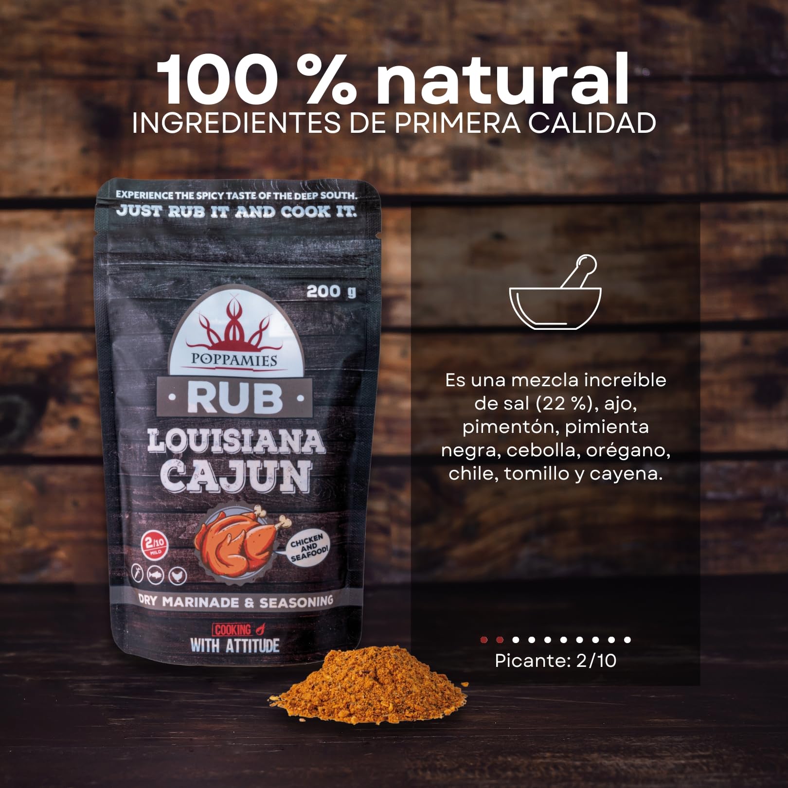 Poppamies Louisiana Sazonador Cajun - Adobo Seco y Condimento perfecto para Pescado, Verduras - Pollo, Ideal para parrilla - Paquete Grande (200 g)