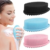 PQRUU 3-Pack Silicone Body Scrubbers - Food-Grade Exfoliating Loofah for Sensitive Skin, Hygienic, Rapid Foaming Massage Brush Black Blue Pink