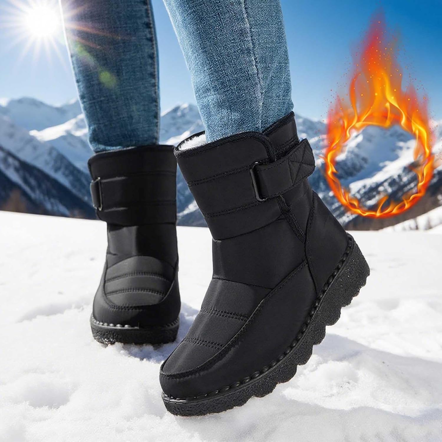 Wintersneeuwlaarzen voor dames, warm, met fleece gevoerd, casual outdoorschoenen voor comfort bij koud weer, groen, 43 EU