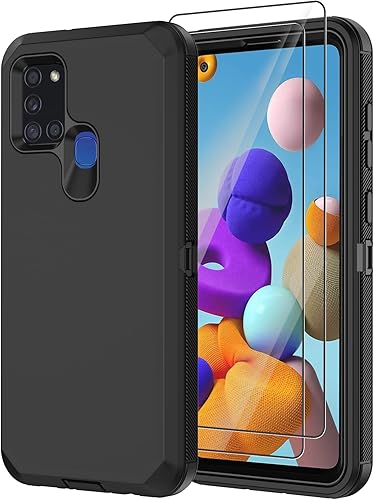 Annymall Funda para Galaxy A21s versión de EE. UU., carcasa de cuerpo completo A21s con protector de pantalla integrado, funda de protección híbrida