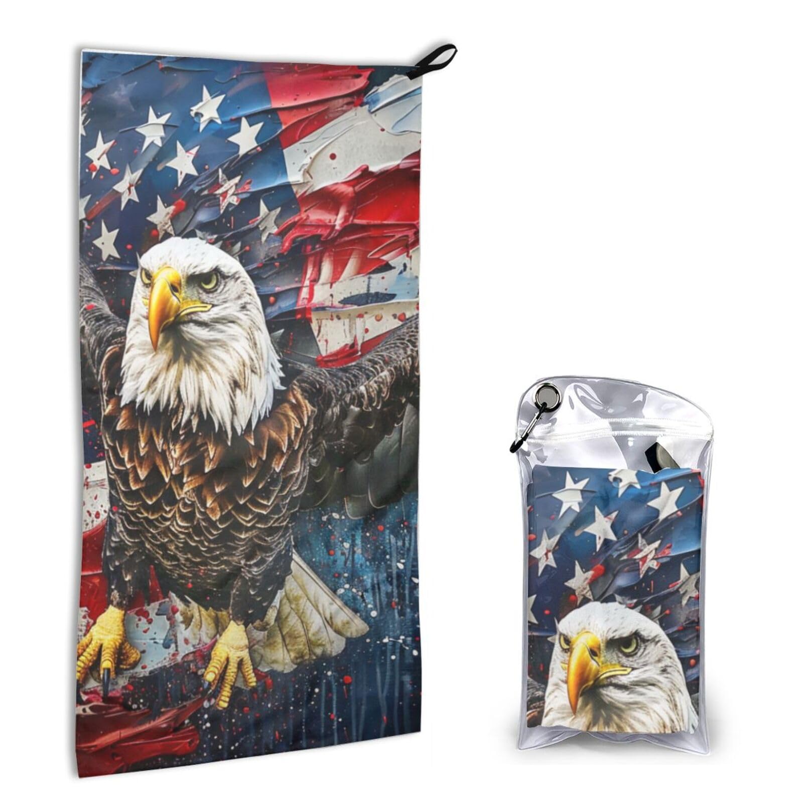 BWWHCCTI Quick Dry Hand Towel With Bag - American USA Flag Eagle Printed Super Absorbent Face Cloth Microfiber Travel Sports Towels 40x80cm
