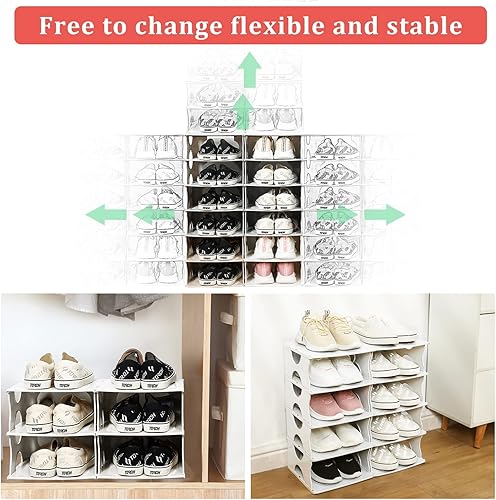 Miniatura 6 de Zapatero de 6 niveles, organizador apilable de almacenamiento de zapatos para entrada de dormitorio, zapatero ajustable, estante organizador