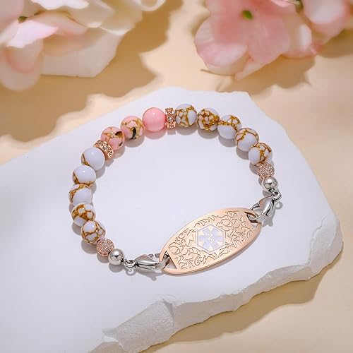 Miniatura 4 de Pulseras de alerta médica para mujeres y hombres, pulsera de identificación médica personalizada, pulsera de alerta médica de emergencia con cuentas