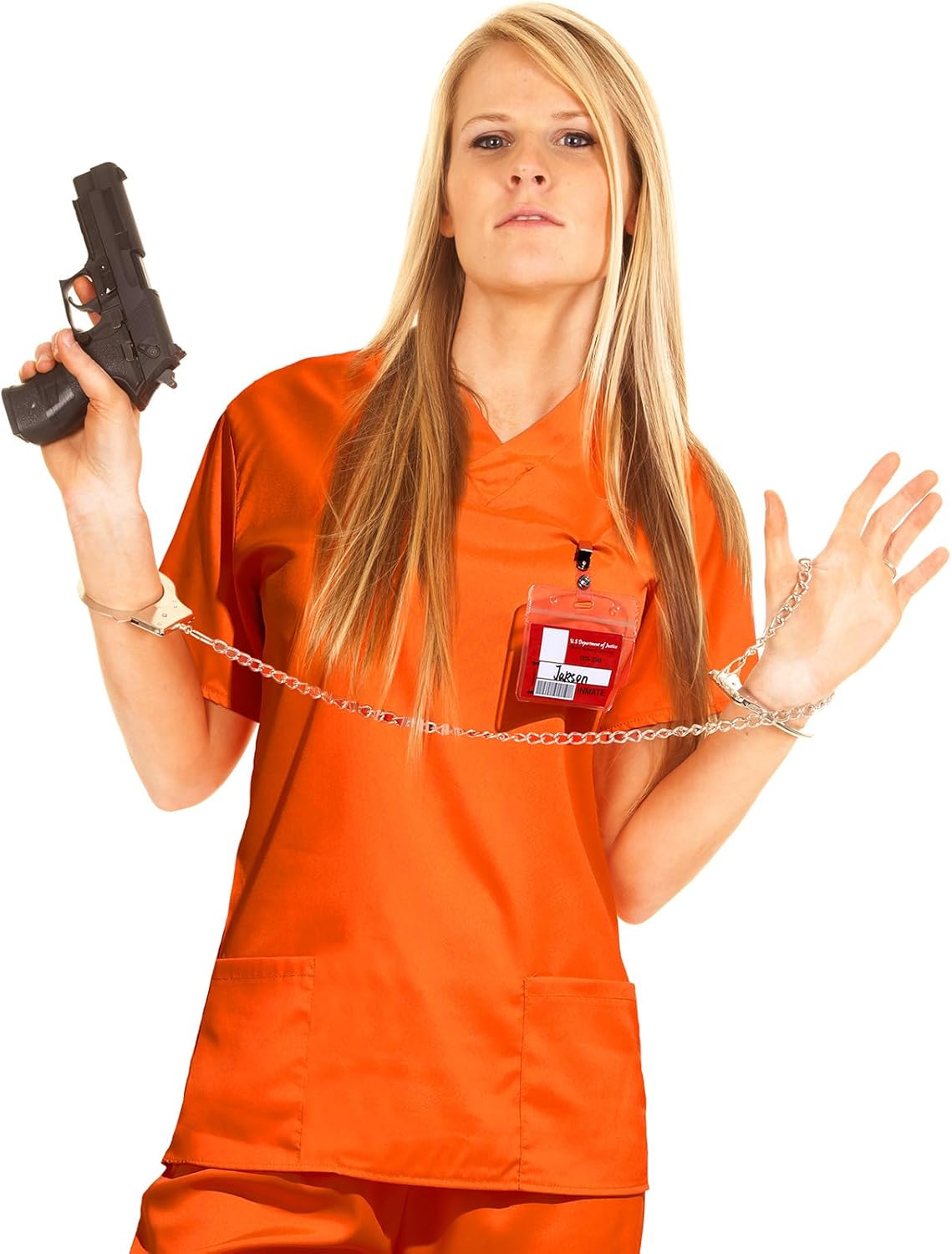 Maiteenly 2 Set Halloween Women Orange Prisoner Costume Inmate Costume Prison Name Badge Prop Convict Outfit for Halloween