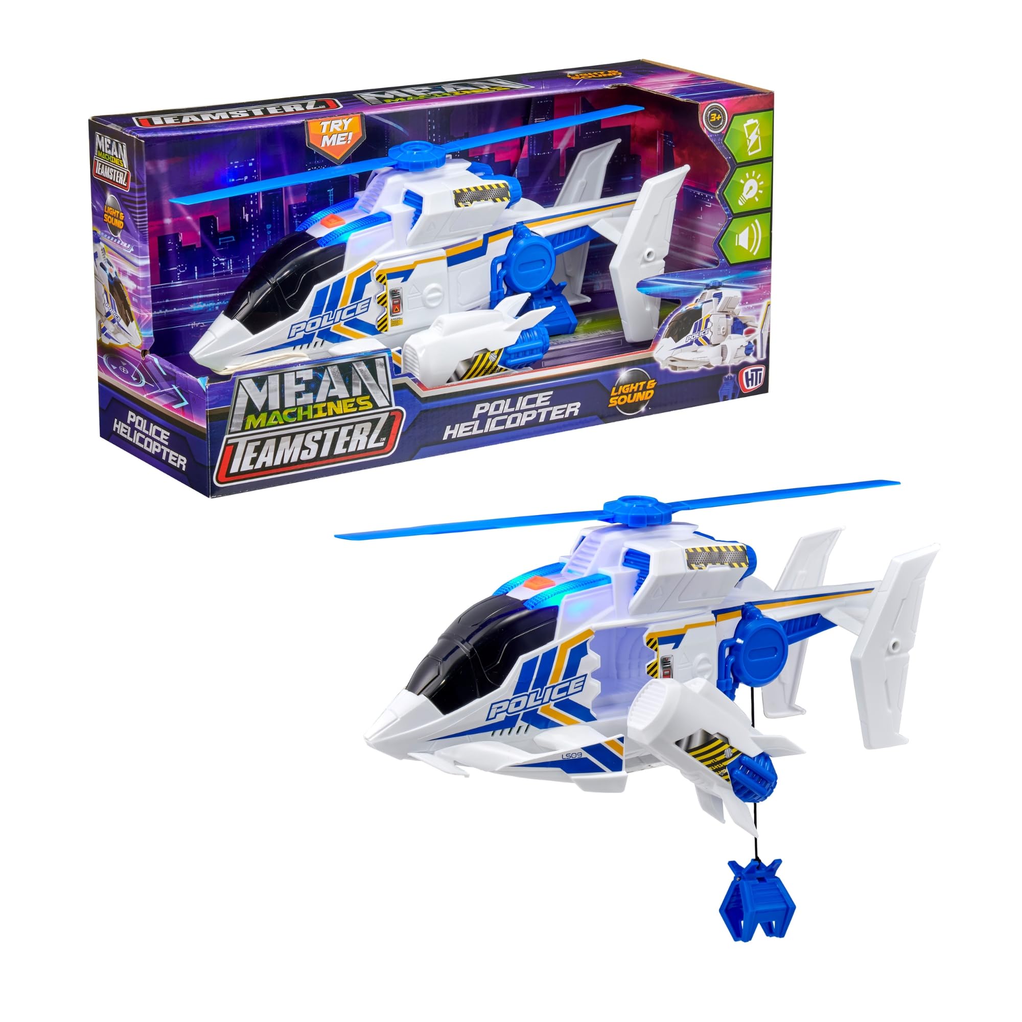 Teamsterz Mean Machine Helicóptero | Helicóptero de Servicio de Emergencia Policía con luces y sonidos realistas | 3+ Unisex Kids