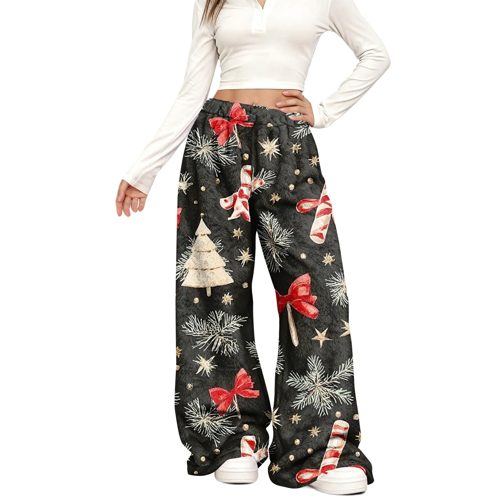 Christmas Womens Wide Leg Pants Loose Fit High Waist Trousers Casual Print Streetwear Sweatpants Fashion Fall Winter Outfits