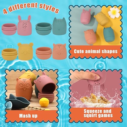 Miniatura 4 de Juguetes de baño de silicona para bebés, juguetes de agua interactivos para baby shower, bañera, chorro, juguete de animales para bebés, piscina,