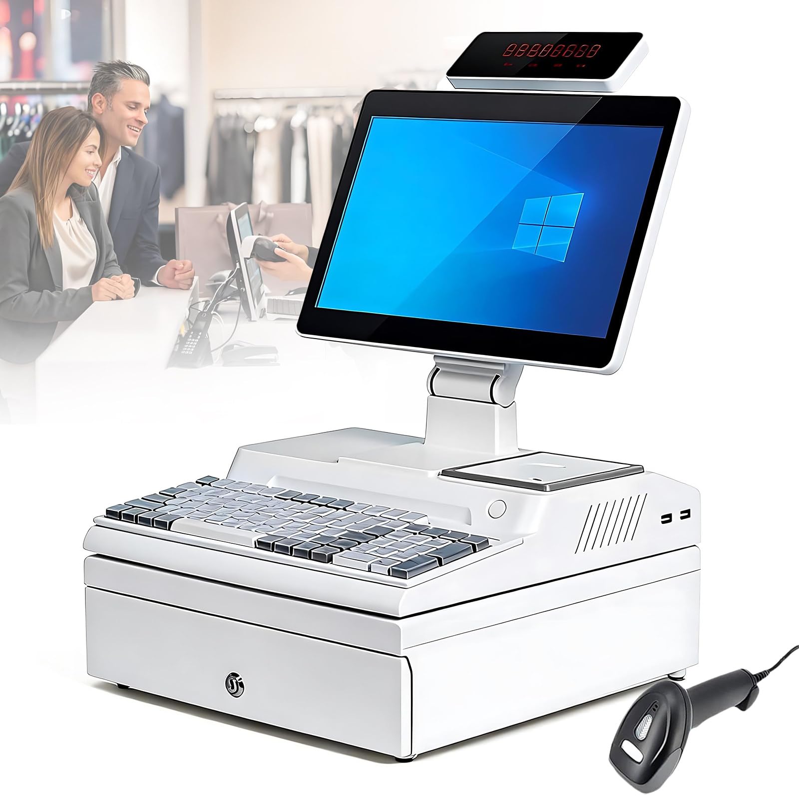 Sistema-TPV Táctil Inteligente para PC, Terminal TPV para Comercios Todo en uno con Impresoras Térmicas, Cajones Portamonedas, Escáneres y Teclados, 8 Gb RAM, 256 Gb SSD, i5, Windows-10 White