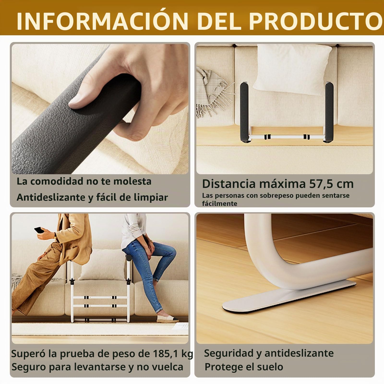 Ayuda para Elevar el Sofá, Riel de Ayuda de Pie para Sofá 6 Alturas Ajustables, Ancho Ajustable, Ayuda para levantarse para Pacientes, Personas Mayores y discapacitados Barra de Agarre de Seguridad