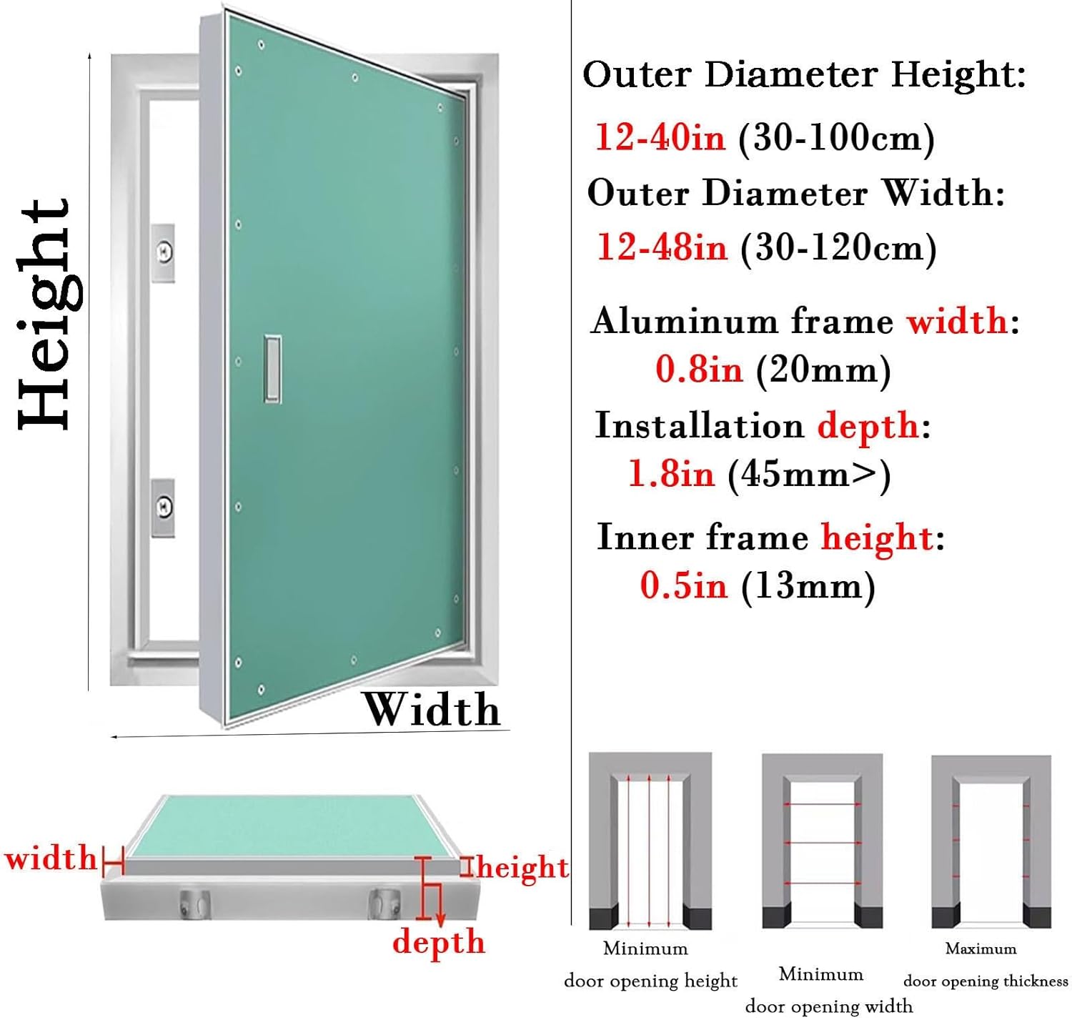 Big Service Shaft Door Panels 12 24 36 44 48 in Wide, Paintable Wall Hole Concealed Door, Metal Wall Access Board for Shopping Mall/fire Fighting Pipeline(24 x 36in/50 x 100cm)