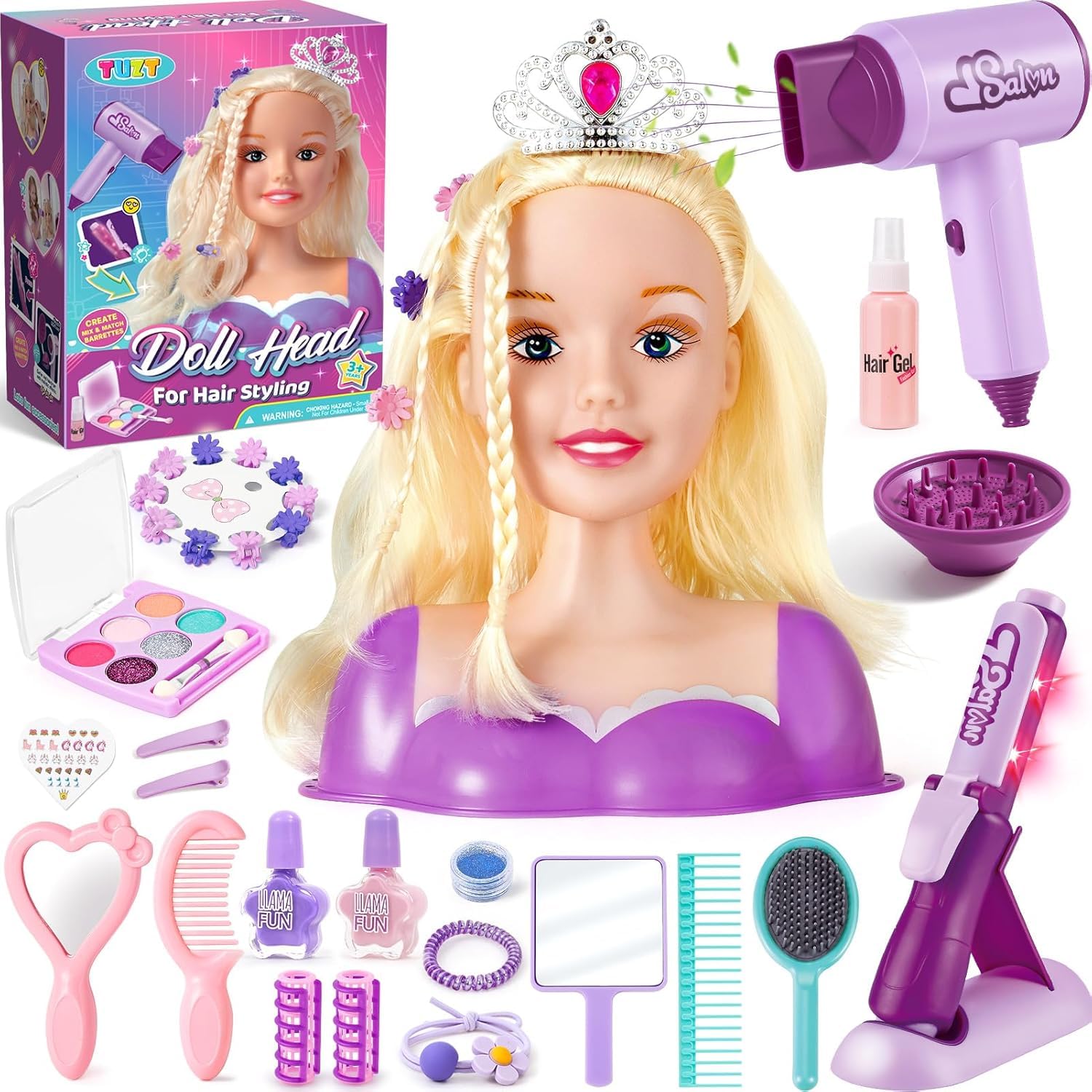 Kids Hairdressing Set Makeup Dolls Head Styling Toy for Years Old  Girls Beauty Set Hair Dryer Straightener Hairdressing Heads Doll Dressing