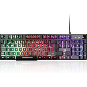 Rii Gaming Keyboard PC, PS4 Keyboard USB, Rainbow Illuminated Keyboard LED, Gaming Keyboard Ideal for Gamers, Office (German 