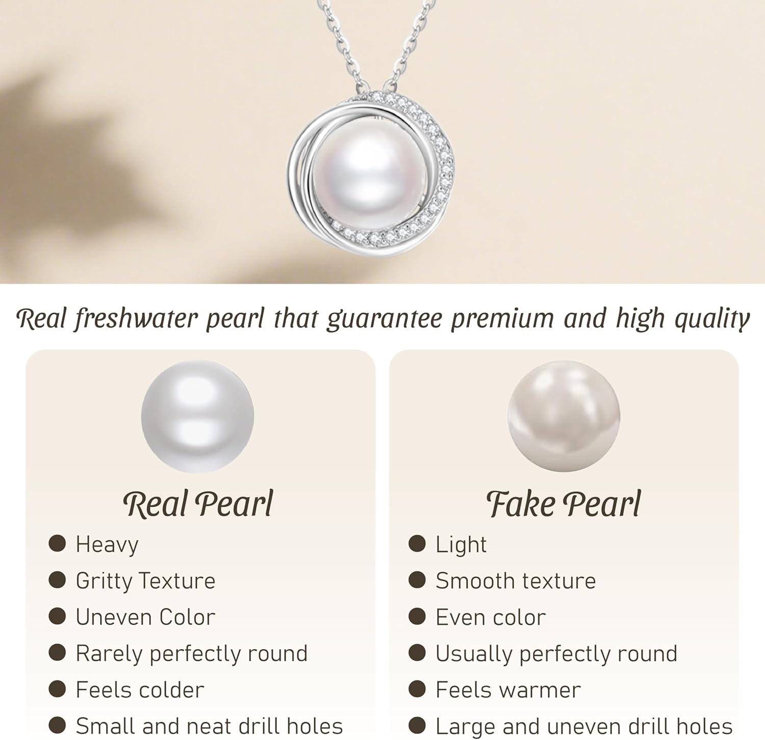 SUNFEEL Freshwater Pearl Necklace for Women Trendy, 925 Sterling Silver 8MM Real Pearl Necklace Pendant, Dainty Women's Jewelry Gifts for Mom Wife Girlfriend Anniversary Birthday Wedding Bridal - Image 6