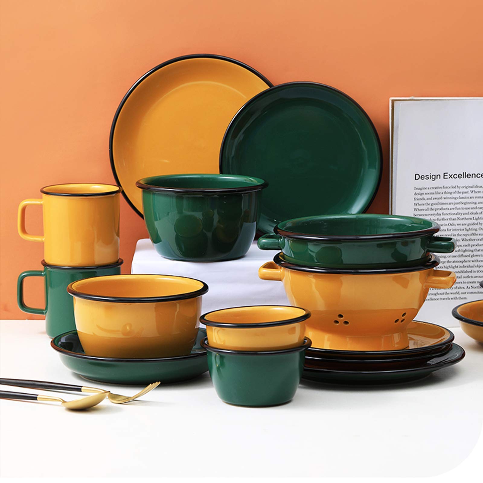 YCHUNFC High-End-Geschirr-Set, 36-teilig, Keramik, Emaille-Porzellan, Grüne Retro-Müslischalen und Steakteller-Set für Hochzeitsgeschenk Küche, Haushalt & Wohnen