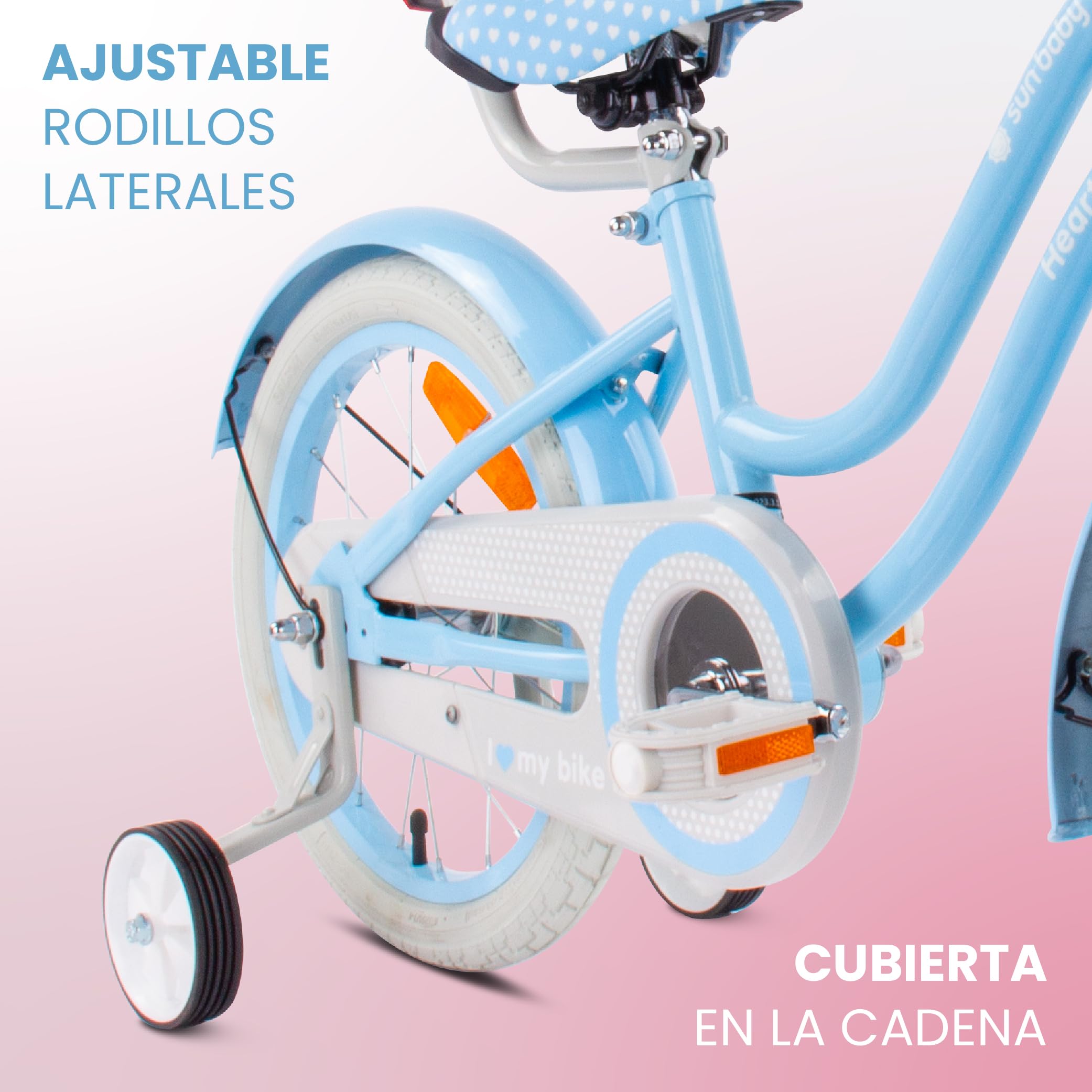 sun baby Bicicleta para niñas Heart Bike, tamaño de Rueda 12 14 16 Pulgadas, con Barra de Empuje Desmontable, Bicicleta Infantil para niñas de 2 a 6 años — view 4