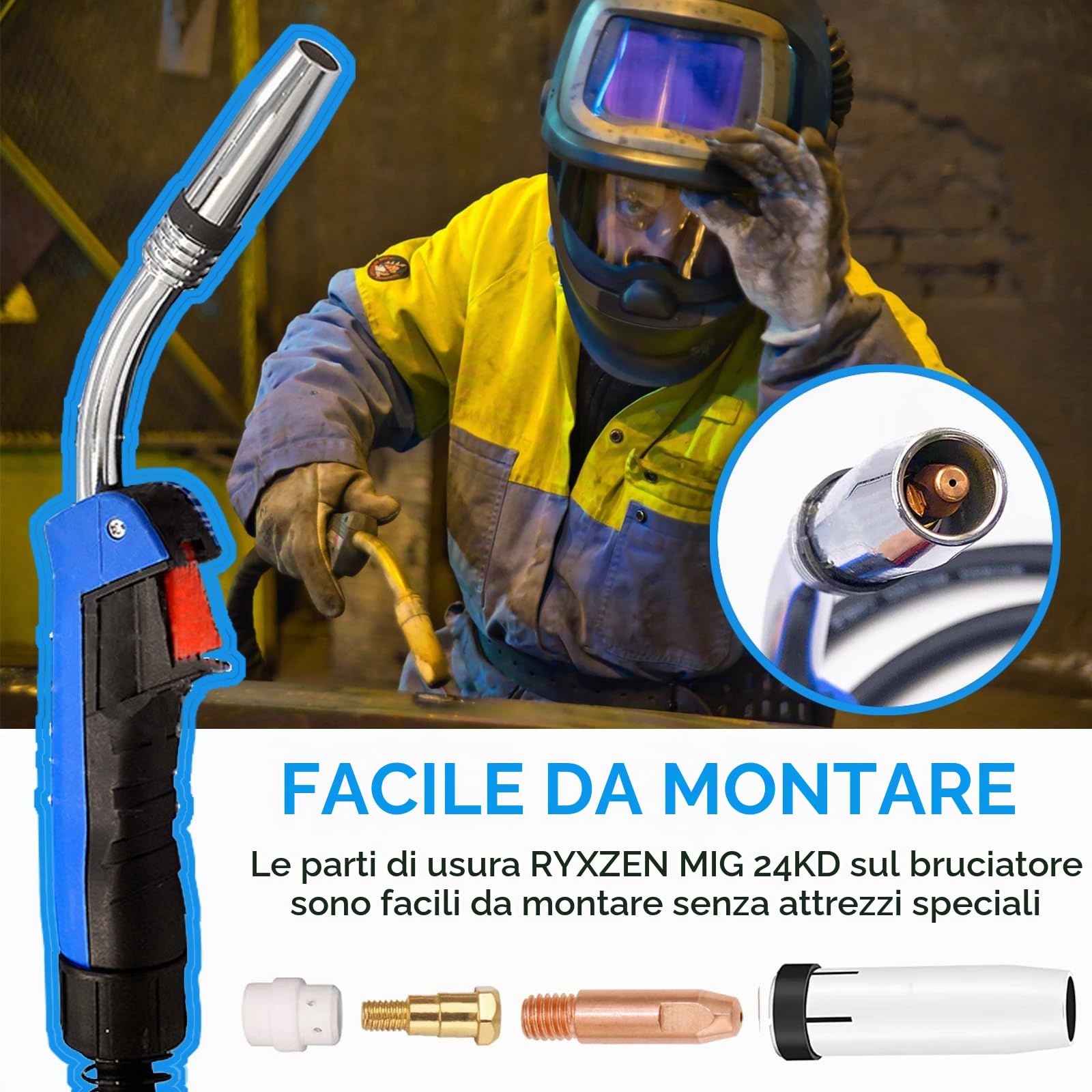 10 PZ Parti Usurate Ugello Gas 1,2mm Accessori per Saldatrice a Gas di Protezione per Saldatura MB24KD MIG MAG Accessori per Saldature Set di Materiali di Consumo per Saldatrice a Torcia MB24