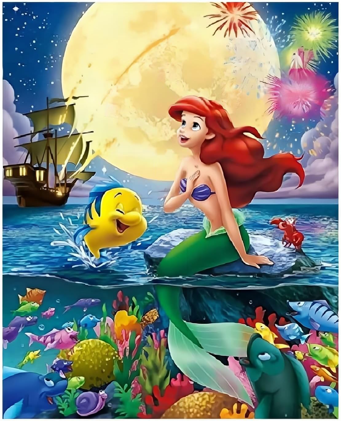 WHYCJXWL Diamond Painting Full Drill Round Rhinestone, The Little Mermaid Diamond Art for Adults and Kids Beginners, DIY 5D Diamond Painting Kits for Home Wall Decor (12X16 Inch)