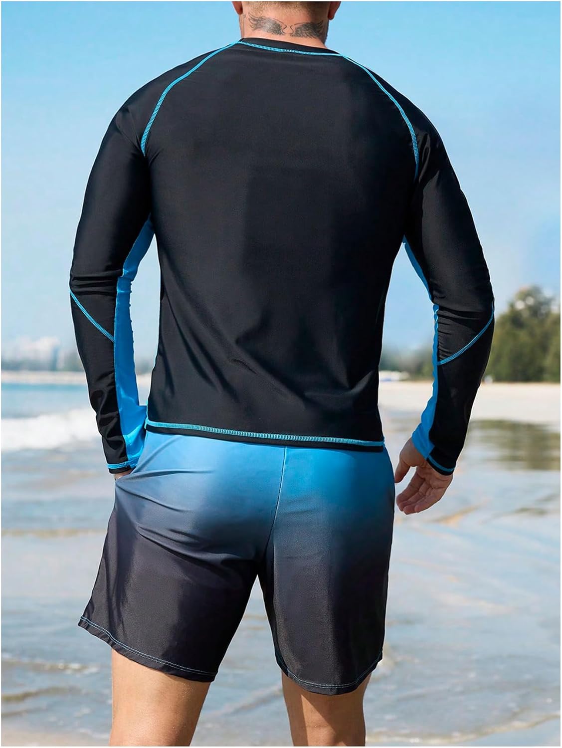 SOLY HUX Mens Swimsuit Long Sleeve Rash Guard Swim Shirt and Shorts 2 Piece Bathing Suit Swimwear Set
