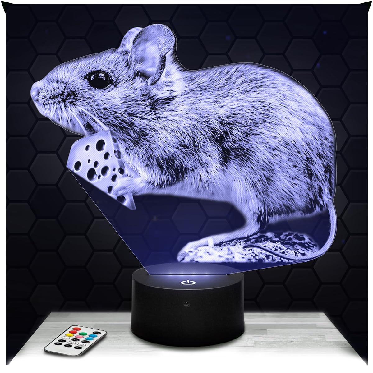 Lampephoto.fr - Mouse 3D Lamp Animal Touch Night Light Led, 3D Hologram Effect, Christmas Birthday Gift Idea for Boy or Girl, Room Decoration Object
