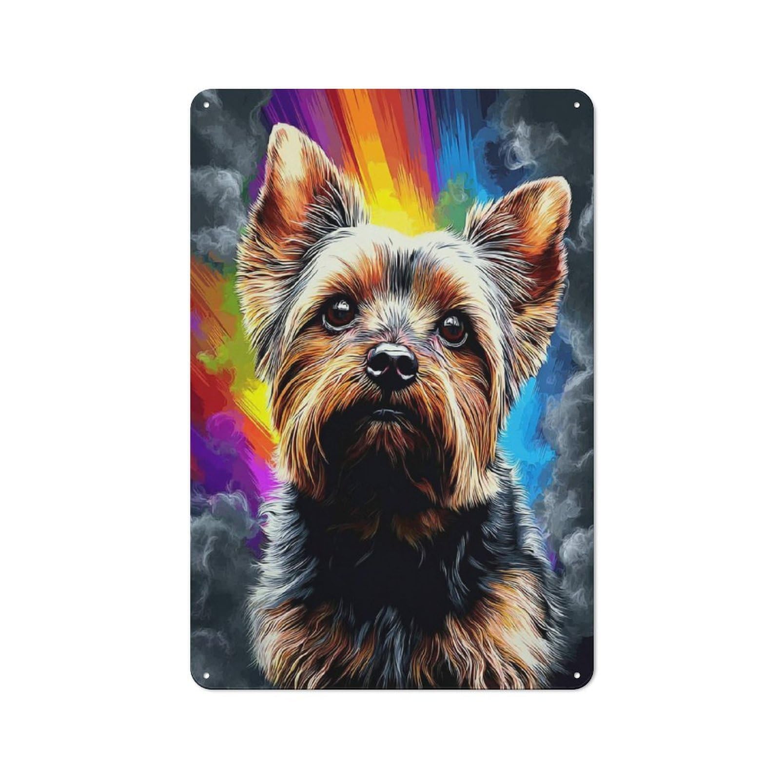Junmoney Colorful Yorkie Portrait -1 30X20cm Retro-Style Tin Sign With For Garage Or Workshop, For Vintage Wall Decor Fans, For Metal Sign Collectors