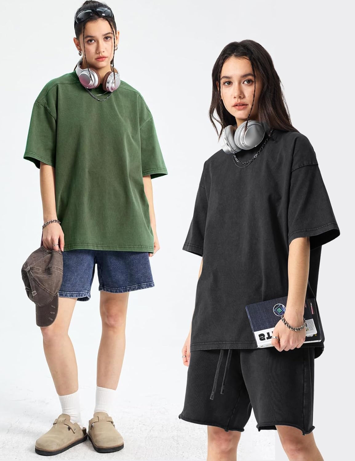 Yimoon 4 Pack Women's Oversized T-Shirts Acid Wash Boyfriend Cotton Tee Shirt Loose Fit Vintage Unisex Streetwear Tops - Image 2