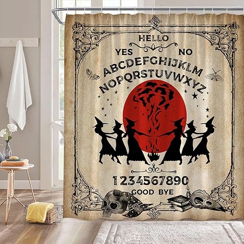 Cortina de ducha de bruja de Halloween, estilo vintage, gótica, espeluznante, bruja, quiromancia, brujería, alquimia, horror, calavera, genial, 36