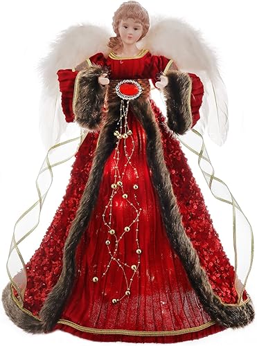 OCTMUSTARD Figura de árbol de ángel con luz LED, parte superior de árbol de ángel de 16 pulgadas para adorno de Navidad o decoración de mesa