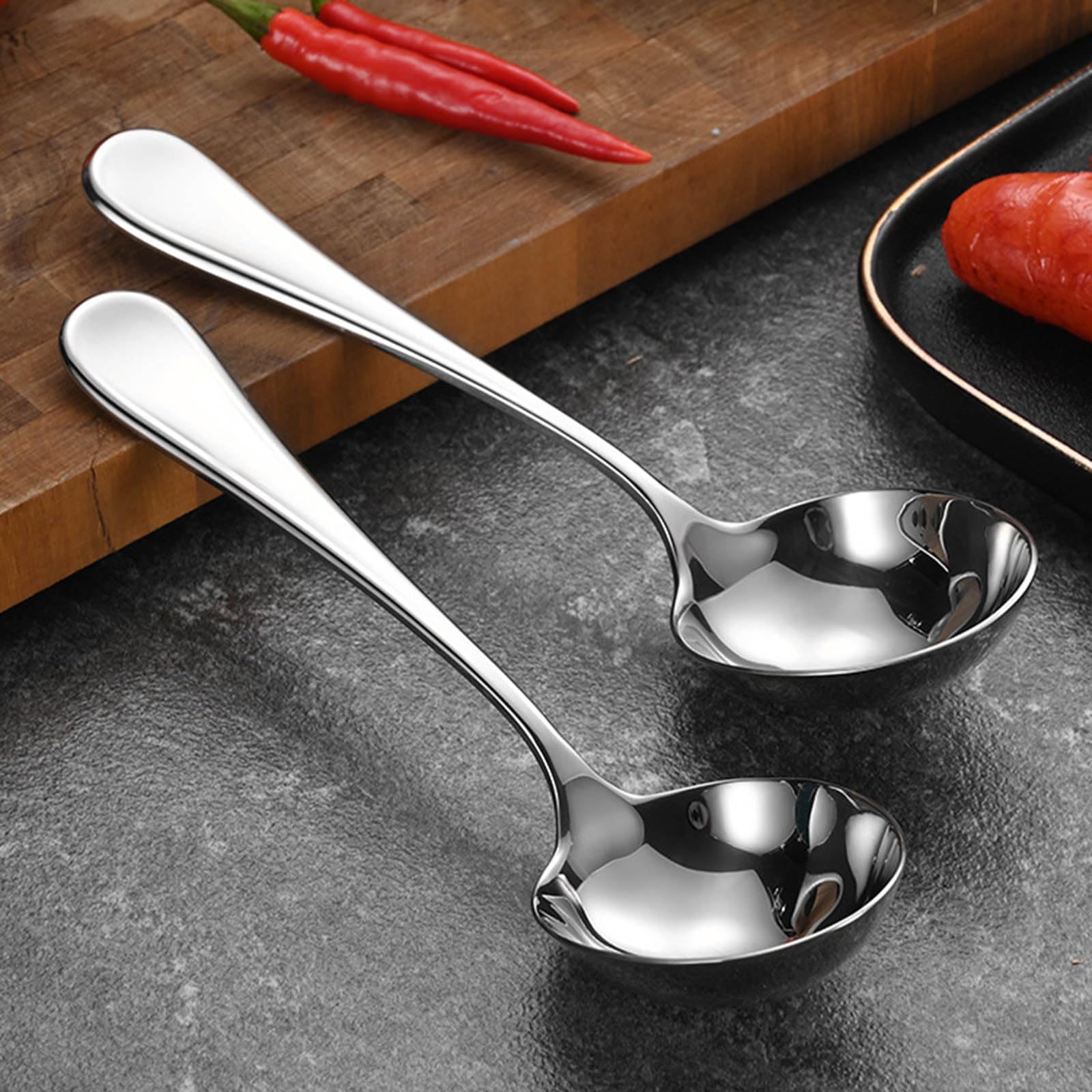 Set 6 Cucchiai Da Tavola In Acciaio Inossidabile 304 - Testa Rotonda, Manico Corto - Ideali Per Zuppa, Gelato, Dessert E Caffellatte - 2