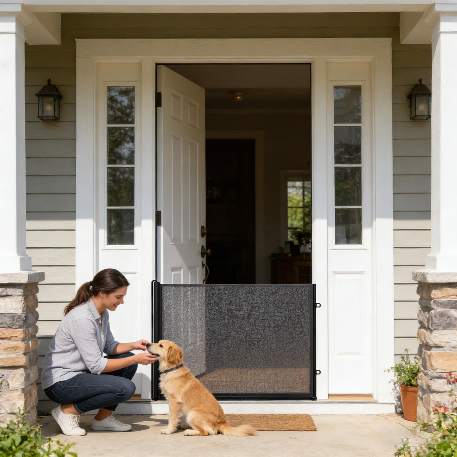 Cancelli per Porte per Cani Recinzione Piccola Retrattile Senza | Recinzione per Cani a Rete Per Esterno, Corridoio, Ingresso, Scale, Garage, Cucina, Camera da ,
