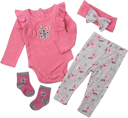 Miniatura 4 de Ropa de muñeca Reborn de 22 pulgadas, accesorios para niña, juego de 4 piezas rosa para muñeca Reborn de 22 a 24 pulgadas, niña recién nacida