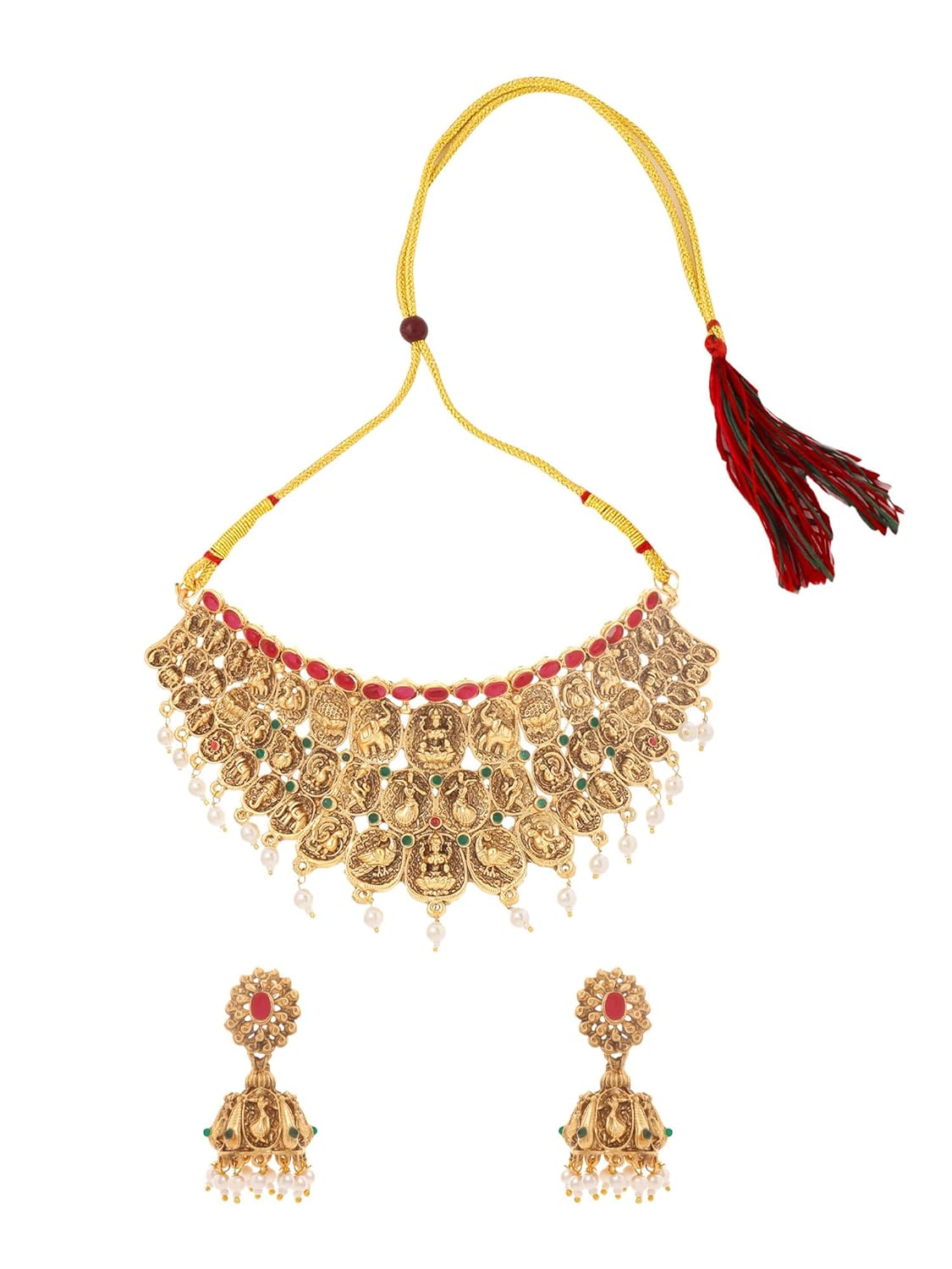 Yellow Chimes Jewellery Set for Women Gold Plated Traditional Temple Jewellery Set Antique Choker Necklace Set with Earrings for Women and Girls