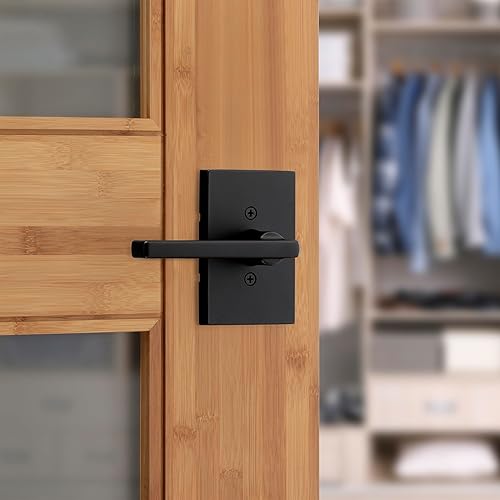 Vista 34 de Kwikset Halifax - Manija interior de paso, palanca para puertas de clóset y pasillo, manija reversible sin seguro, en acabado negro mate, con Mate