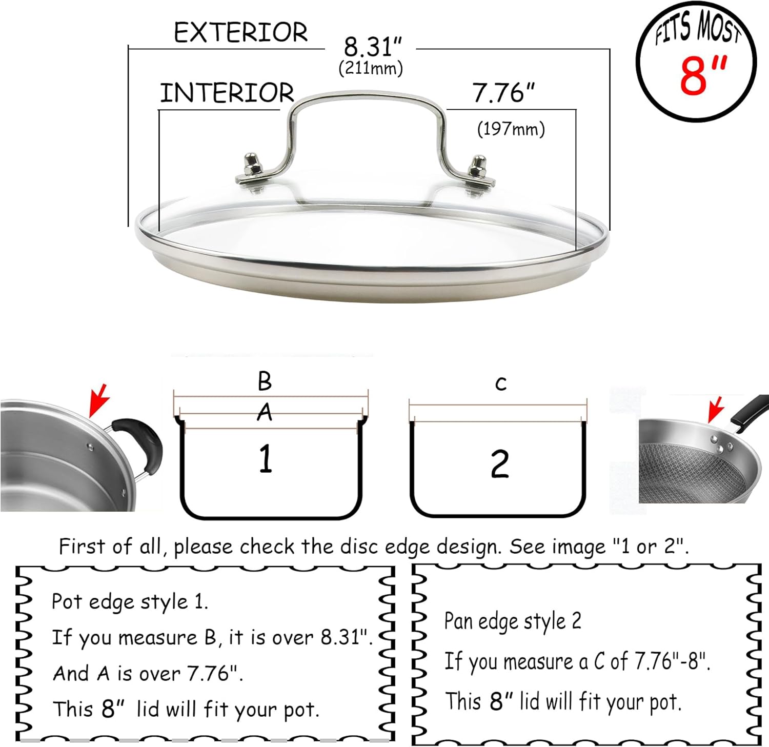 HEVSTIL 8-Inch Tempered Glass Lid for Pots and Pans