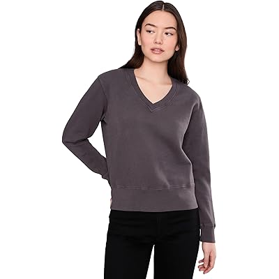 Mod-o-doc Long Sleeve Deep V-Neck Sweatshirt washed ebony