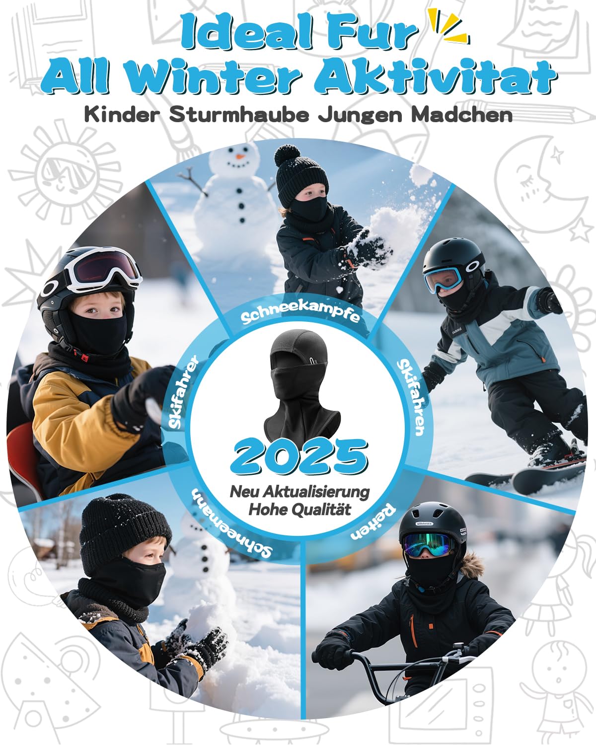 Kominiarka dziecięca na zimę, wiatroszczelna, ciepła kominiarka, z odblaskami, na rower, snowboard, narty, dla chłopców i dziewczynek