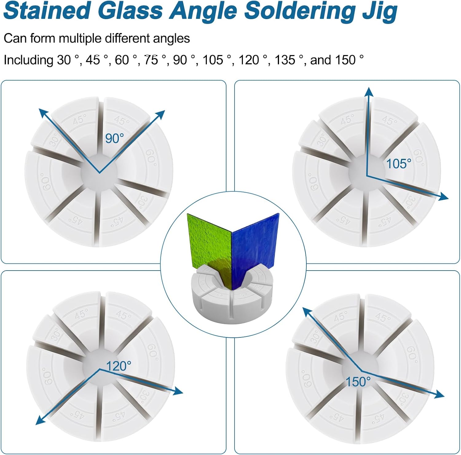 Glass Multi-Angle Jig, 3D Layout Jig for Stained Glass Tools, Glass Angle Welding Jig for 30°, 45°, 60°, 75°, 90°, 105°, 120°, 135°, and 150° Angles
