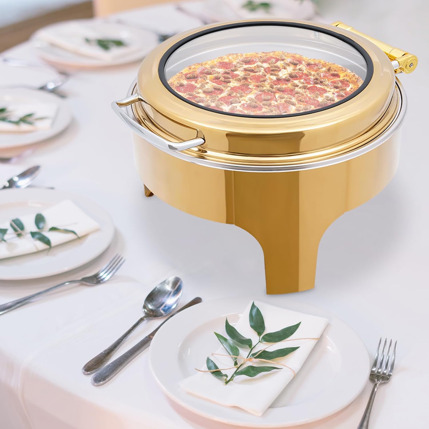 58 Gal Stainless Steel Chafing Dishes for Buffet Catering, Clear Glass Lid Food Warmers for Parties, Events, & Weddings - Ideal Buffet Serving Solutions