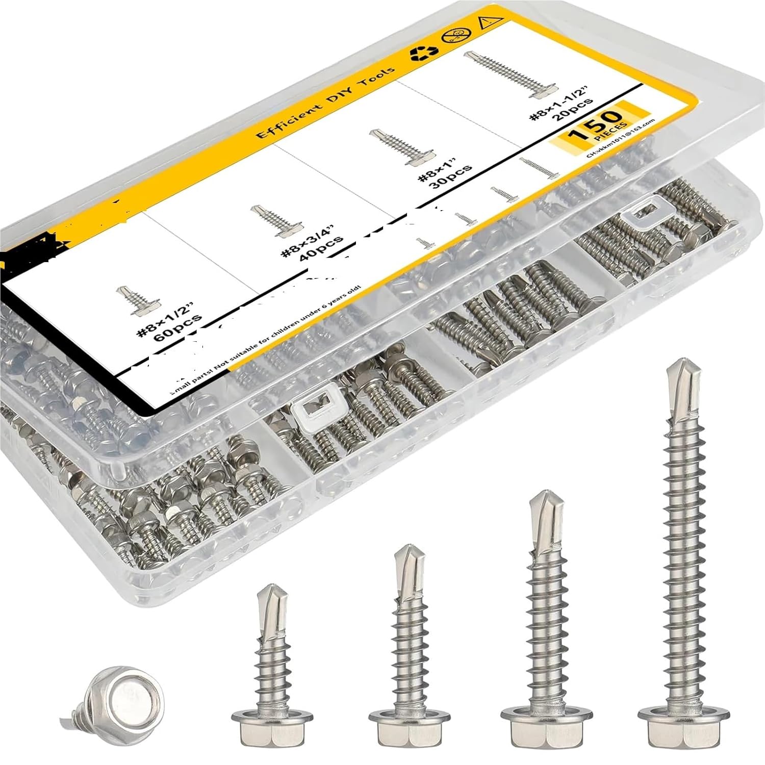 Nut & Bolt Sets 150Pcs Hex Head Self Drilling Hex Head Screws Assortment Kit
