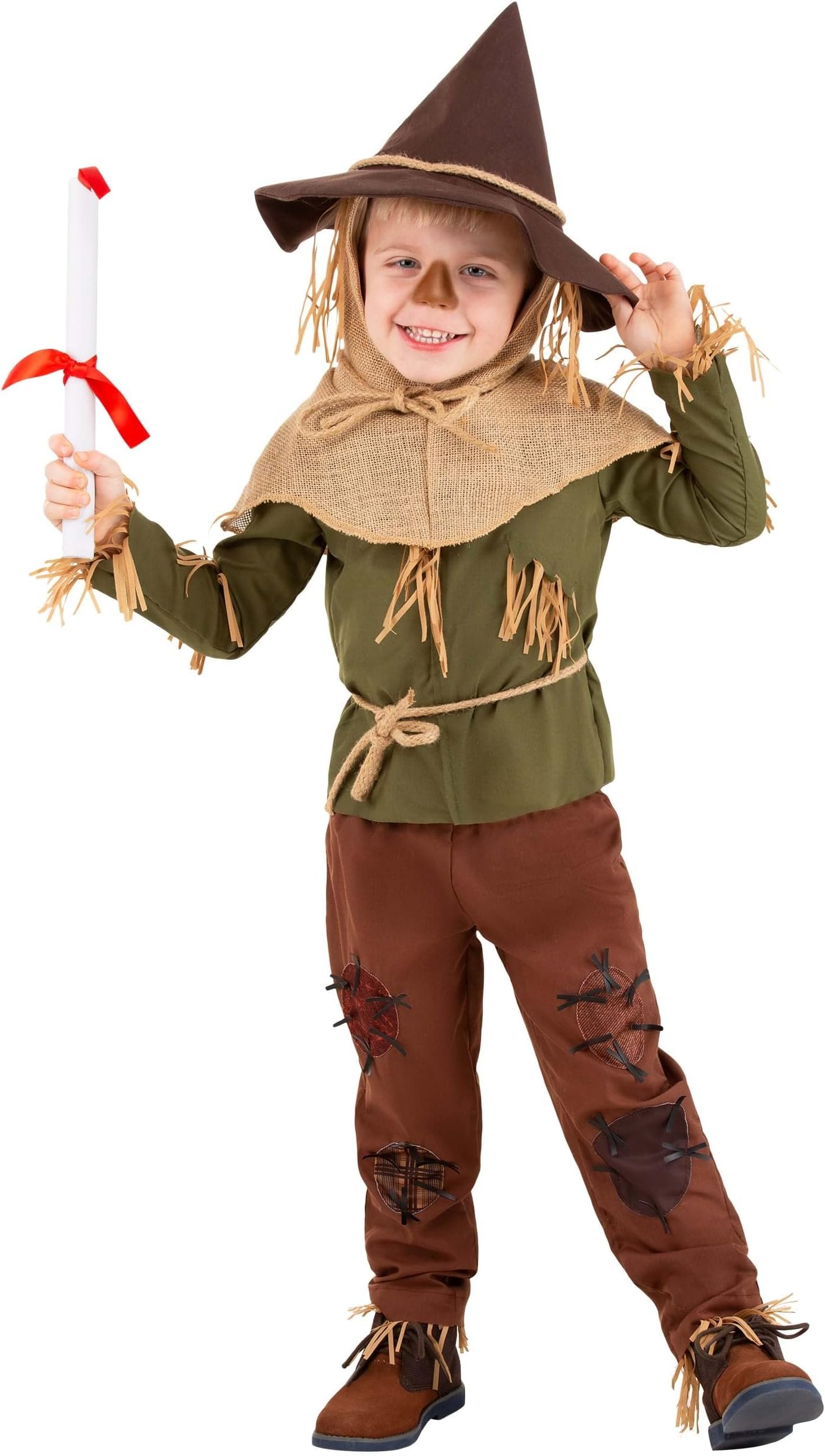 Toddler Wizard Of Oz Scarecrow Costume, Straw Man Outfit with Hat for Movie Character Cosplay & Halloween
