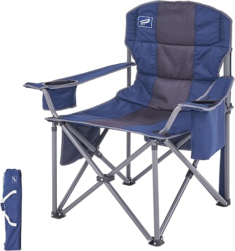 Silla de camping plegable de gran tamaño para adultos, soporta 500 libras, tela transpirable, soporte para tazas aislado, enfriador de 8 latas,
