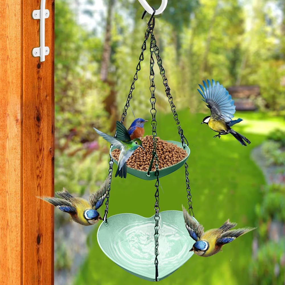Mangeoire Oiseaux Extérieur Suspendue 23.5x40cm - Bain Oiseaux Jardin Avec Chaînes Métalliques