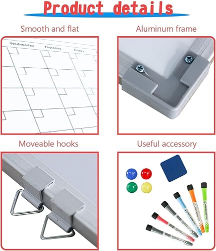 Miniatura 3 de FEXIA Calendario mensual de borrado en seco para pared 16 x 12 pulgadas tablero magnético de borrado en seco para colgar tablero blanco de doble