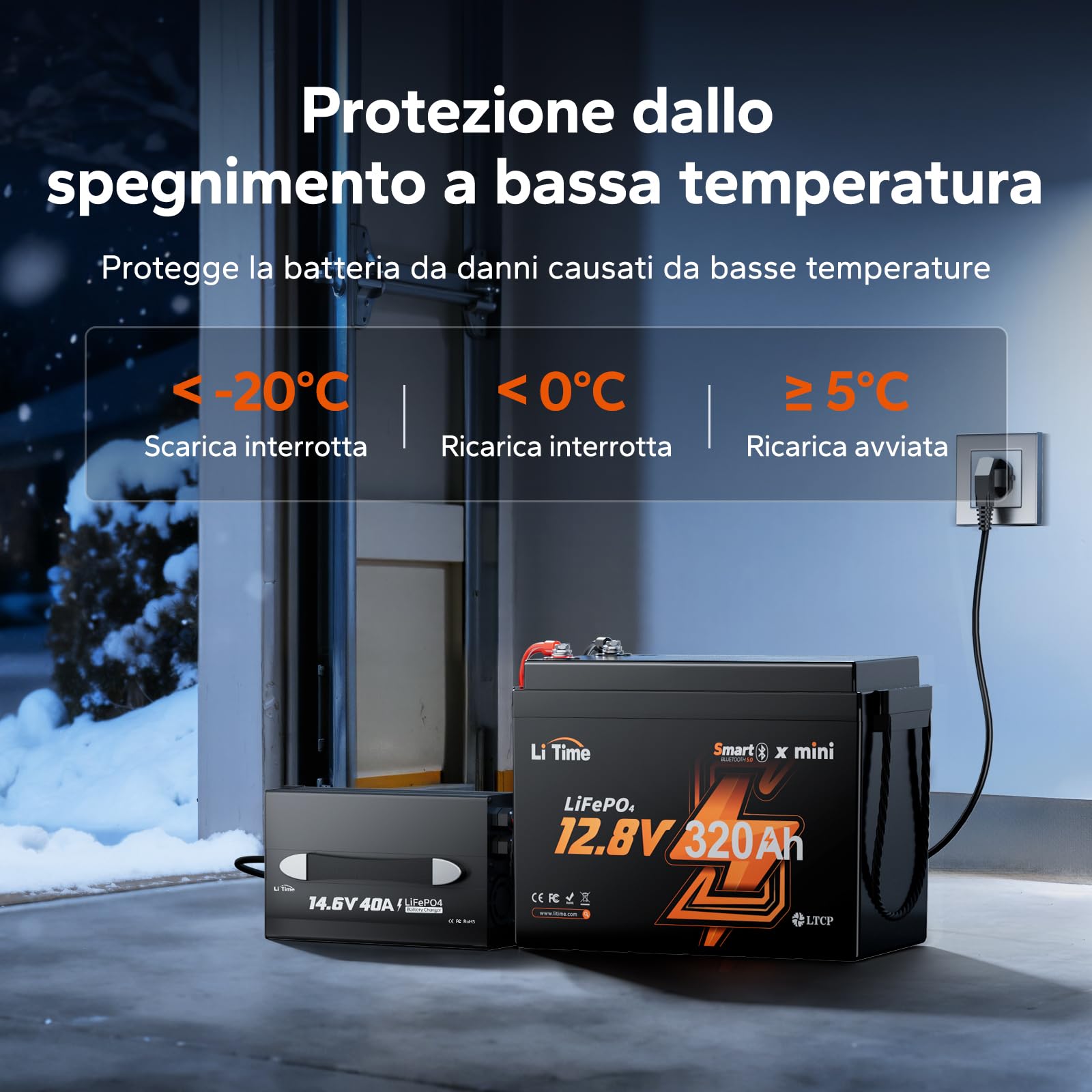 LiTime Batteria al Litio LiFePO4 12V 320Ah con Bluetooth per Camper, 4000-15000 Cicli Profondi, Energia 4096Wh, Perfetta per RV, Furgone Camperizzato, Impianti Solari, Barche, Motori Trolling