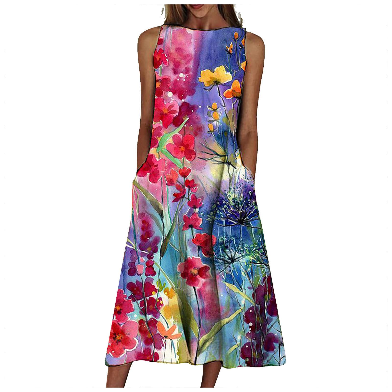 Homelovely Plus Size Maxi Dress for Women Summer Abstract Art Print Dress Unique Casual Long Boho Dresses High Neck Party Dress