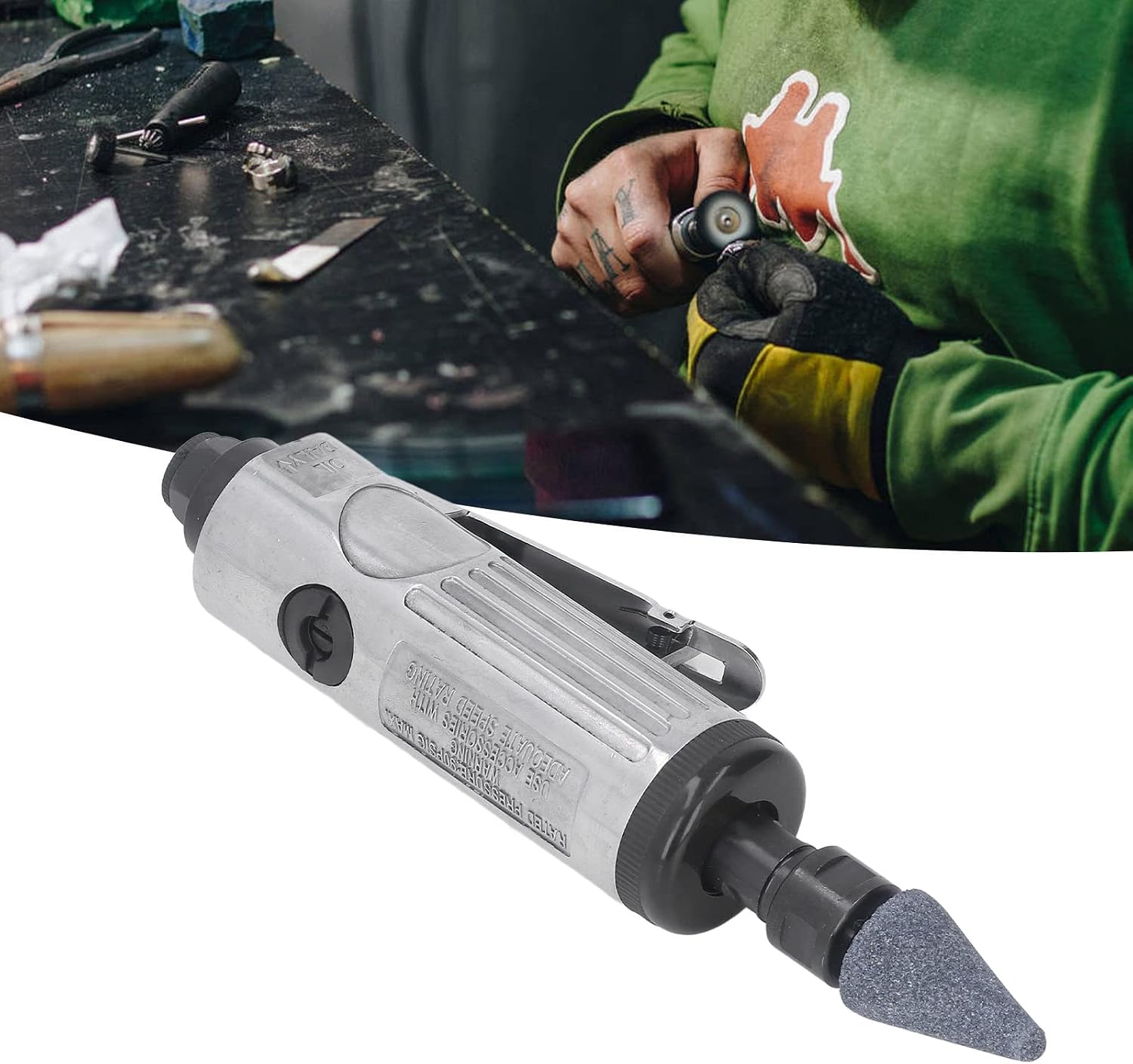 Air Die Grinder, 1/4in Air Die Grinder Tool Kit 20000RPM Pneumatic Right Angle Die Grinder Set Air Angle Grinder Roll Lock Polishing Tool