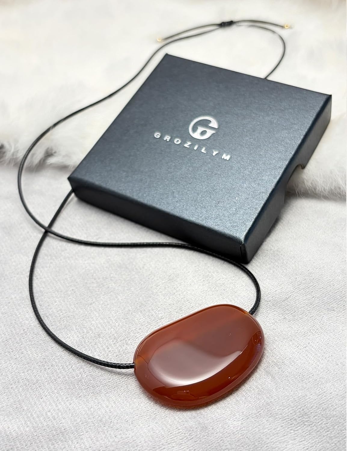 Chunky Gold Pebble Pendant Necklace for Women, Minimalist Charm on Adjustable Black Cord, Statement Bean Necklace Jewelry