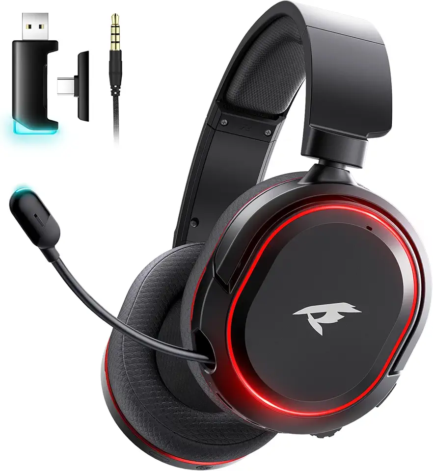 Picun G2 Wireless Gaming Headset with Mic for PC PS5 PS4 Switch, Black Red