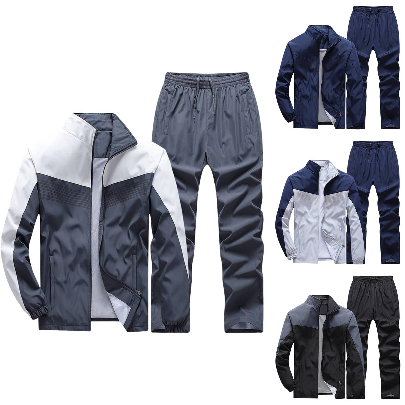 Tuta da jogging da uomo, in cotone, leggera, senza cappuccio | Tuta sportiva da uomo con chiusura lampo, pantaloni con coulisse, leggera, set da 2 pezzi, tuta sportiva da uomo