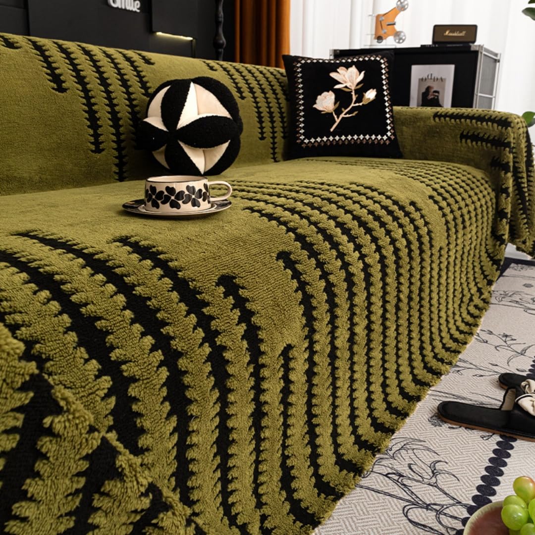 Hiseng Modern Sofa Covers Large Throws for Sofas Winter Warmth Short Plush Sofa Throws, Ersatile Soft Blankets for Settees, Couch, Armchair, Bed (Green,180x420cm)