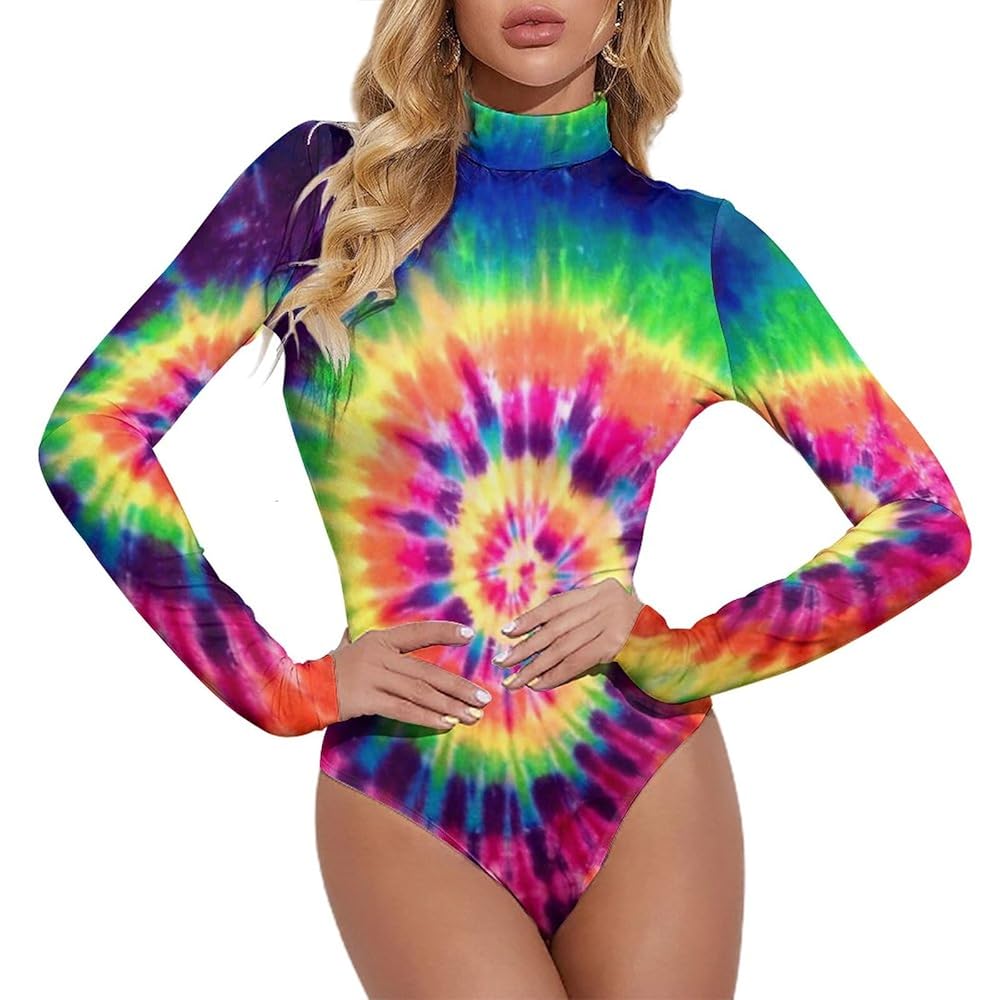 KTQUZCLF Women Body Suits, Colorful Bright Tie-Dye Bodysuit